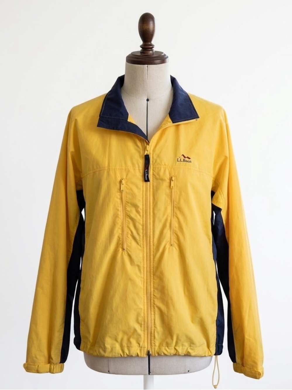 LL Bean Outdoors Mens Colorblock Windbreaker Jacket Yellow Navy Full Zip